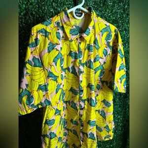 Jogal‎ Mens Size XXL Short Sleeve Button Front Hawaiian Banana Cocktail Shirt